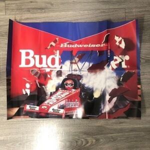 budweiser drag racing poster quaker state 20x28 inches garage man cave VTG 90s
